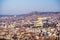 Holy Trinity Cathedral in Tbilisi. Panorama from the mountain on the background of the city and surrounding buildings.