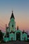 Holy Trinity convent in the dusk dark sky after sunset, entrance gate, religious Christian, Brayiliv