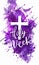 Holy week calligraphy text with abstract grunge cross on painted splash background