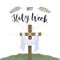 Holy Week. The glorious cross with white cloth and crown of thorns