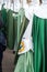 Holy Week in Zamora, Spain. Penitent child among older penitents in the procession of the Brotherhood of the Virgin of Hope.