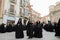 Holy Week in Zamora, Spain, procession of the Ladies of the Virgin of Solitude, ladies carrying a cross while parading.