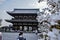 Holy wooden temple and cherry blossoms in Kyoto, Japan
