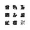 Home accidents prevention black glyph icons set on white space