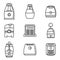 Home air purifier icons set, outline style