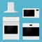 Home appliances. Flat design. Kitchen range, oven, microwave oven and air vent hood