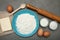 Home baking, concept: flour, eggs, butter, sugar and milk