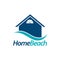 Home beach. house icon with blue wave logo concept design template