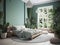 Home bedroom decorated with green plants. AI generated