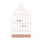 Home bird cage. Birdcage icon. Closed locked empty parrots house with metal wires, perches and ring for hanging. Flat