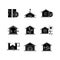 Home building standards black glyph icons set on white space