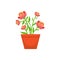 Home Bushy Red Flower In The Flowerpot, Flower Shop Decorative Plants Assortment Item Cartoon Vector Illustration