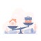 Home and business work on scales flat illustration. Balance between work, money and your family. Career and family are on the
