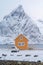 Home, cabin or house, Norwegian fishing village in Reine City, Lofoten islands, Nordland county, Norway, Europe. White snowy