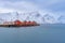 Home, cabin or house, Norwegian fishing village in Reine City, Lofoten islands, Nordland county, Norway, Europe. White snowy