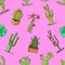 Home cactus plants with prickles and nature elements in pots and flowers. exotic or tropical. various succulents