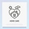 Home care symbol: house in heart thin line icon. Symbol of safety, protection, insurance. Modern vector illustration