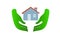 Home care.Vector icon of home and palm.