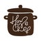 Home Chef calligraphy lettering vector text in the pan for food cooking blog kitchen. Hand drawn cute quote design