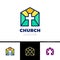 Home Church Logo. House Bible logotype. Calvary cross silhouette.