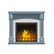 Home classic brick fireplace with flaming flames