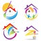 Home cleaning service logo house renovation painting maintenance improvement vector symbol icon design.