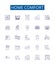 Home comfort line icons signs set. Design collection of Homely, Cozy, Cosy, Relaxing, Comfy, Homey, Serene, Tranquil