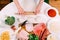 Home cooking details - woman in kitchen preparing dough