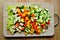 Home cooking from scratch concept with vegetables on a wooden board