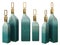 Home decor and accents. Gradient turquoise glass bottles set. Home decorative accessories. Isolated interior object over white. 3d