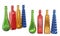 Home decor and accents. Vibrant, multicolored glass bottles set. Home decorative accessories. Isolated interior objects over white