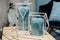 Home decor blue vases on table