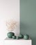 Home decor interior mock up, stylish vase on modern green background