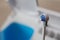 Home dental irrigator head close-up