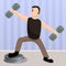Home dumbbell training concept background, cartoon style