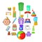 Home economics icons set, cartoon style