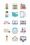 Home education school learn supplies icons set flat style icon