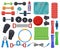 Home fitness equipment. Sport training accessories for home or gym exercise, gymnastic and fitness vector symbols set