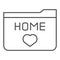 Home folder thin line icon. Folder favorites vector illustration isolated on white. Folder with heart outline style