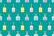Home fragrances seamless pattern, glass bottles with aroma sticks, green background with perfumes for home, flat design