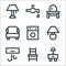 home furniture line icons. linear set. quality vector line set such as night stand, chair, air conditioner, lamp, washing machine