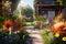 home garden full of flowers. Gardening. Ai Generative