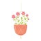 Home gardening, hanging flowers in the pot decoration