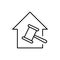 Home with gavel line icon. Auction house sign. Low mortgage concept