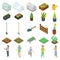 Home greenhouse icons set, isometric style