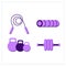 Home gym equipment flat icons set