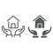 Home in hands line and glyph icon, real estate