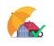 Home house coverage via umbrella as safety insurance protection vector icon 3d illustration graphic, real estate property safe