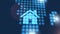 Home house icon animation blue digital world map technology background