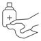 Home hygiene thin line icon. Disinfection with antiseptic alcohol tissue outline style pictogram on white background